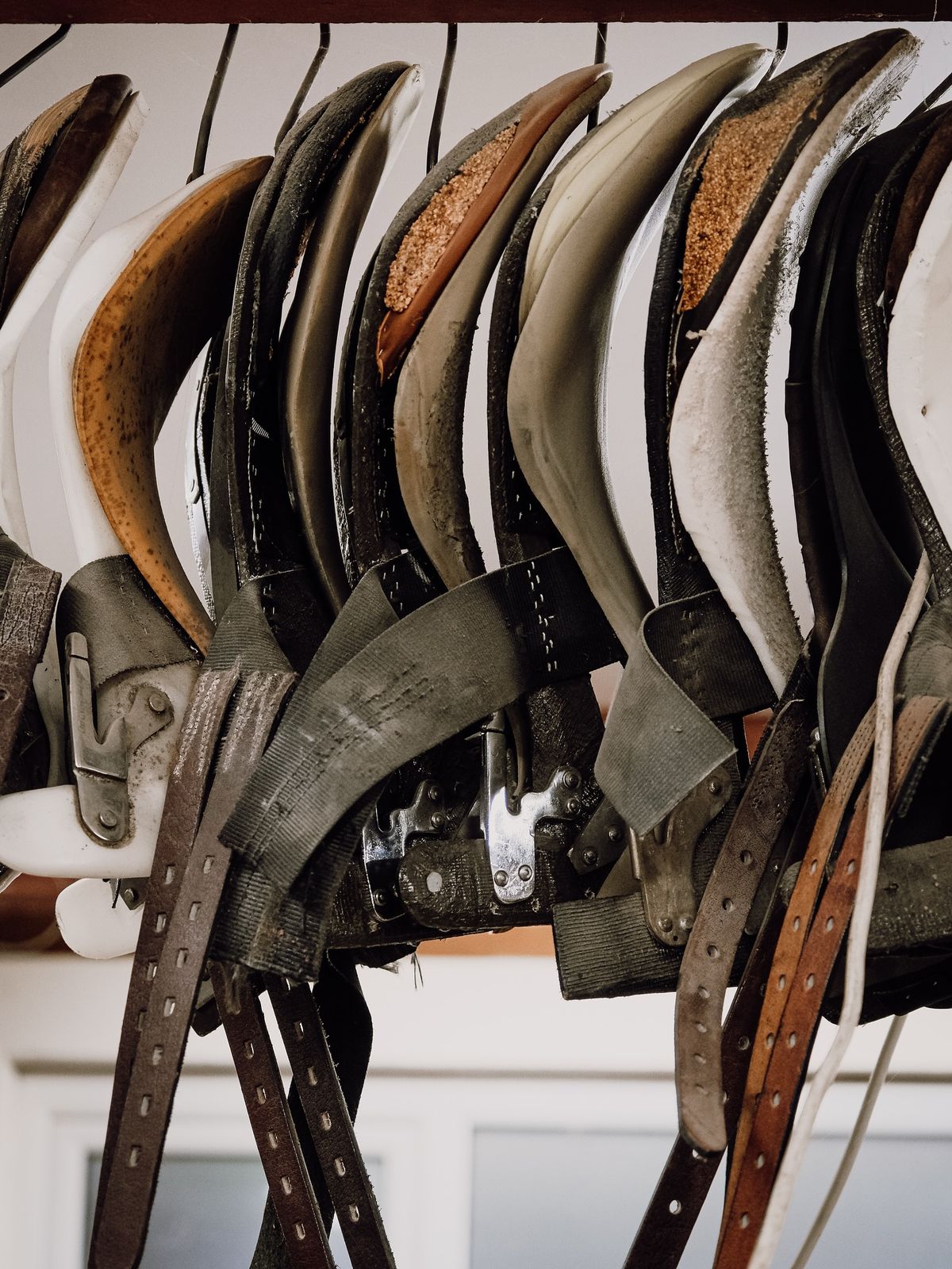 Close-up of equestrian leather stitching